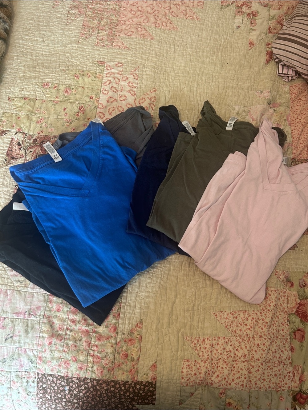 Wmn Cotton V-Neck Tees - Blue, Pink, Olive, Navy, Gray, Black Bella Canvas